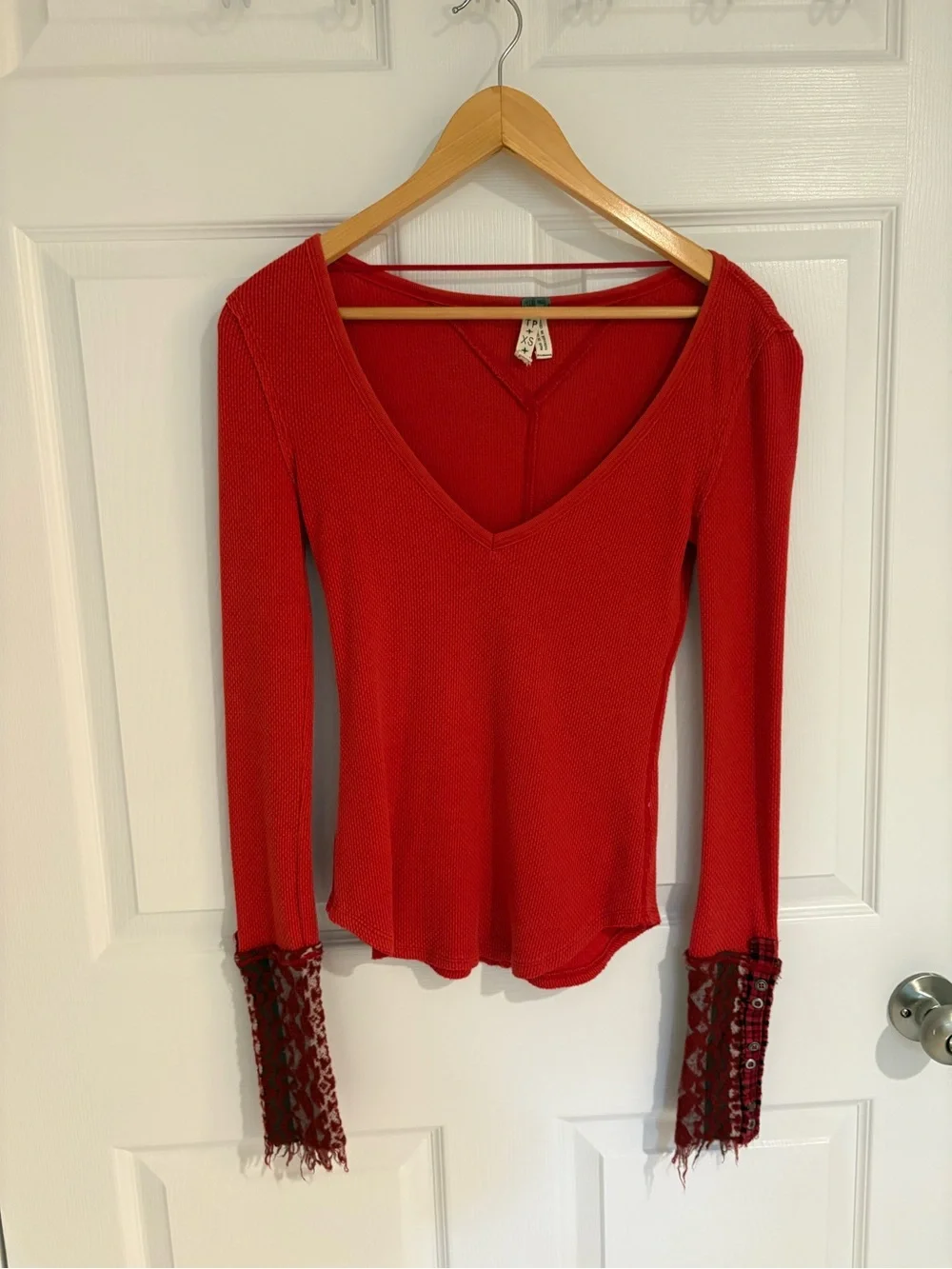 We The Free Free People Red Art School Cuff Top